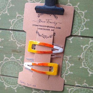 Hand Painted Double Grip Hair Clips - Candy Corn 03 (Glitter)